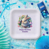 ベビーバニー間カラフル春の花誕生日 ペーパープレート (パーティー)