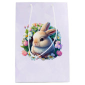 ベビーバニー間カラフル春の花 ミディアムペーパーバッグ (正面)