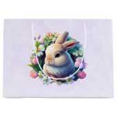 ベビーバニー間カラフル春の花 ラージペーパーバッグ (正面)