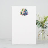 ベビーバニー間カラフル春の花 便箋 (スタンド正面)