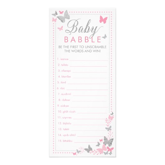 ベビーバブルワードスクランブルゲーム，蝶 ラックカード (正面)