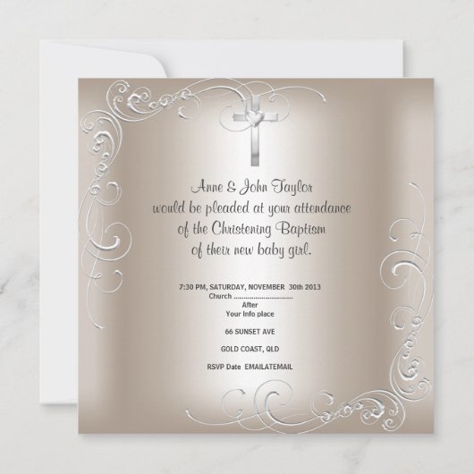 ベビーバプティスガールボーイ《キリスト教》洗礼式や命名式パール 招待状 (裏面)