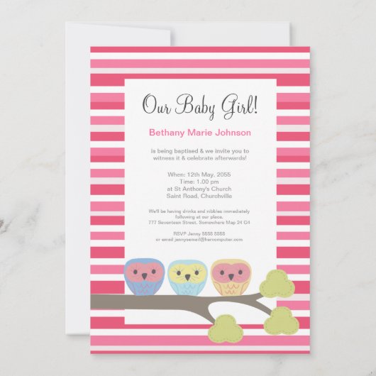 ベビーバプティスマス《キリスト教》洗礼式や命名式ピンクオールズフォト招待状 招待状 (裏面)