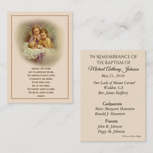 ベビーバプティスマル追悼エンジェルズホーリーカード 名刺 (正面/裏面)