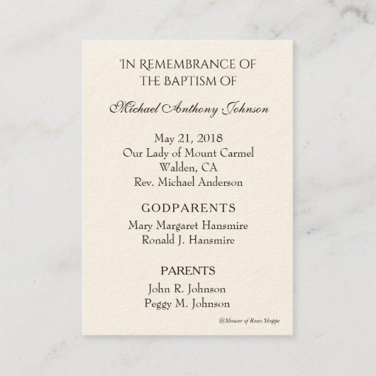 ベビーバプティスマンリメンブランスエンジェル祈りの言葉 名刺