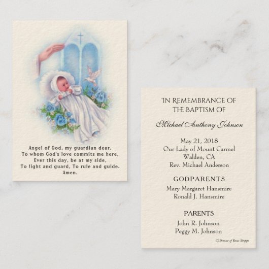 ベビーバプティスマンリメンブランスエンジェル祈りの言葉 名刺 (正面/裏面)