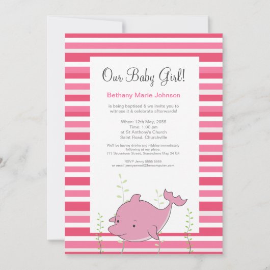 ベビーバプテスマ《キリスト教》洗礼式や命名式ピンクドルフィンフォト招待状 招待状 (裏面)