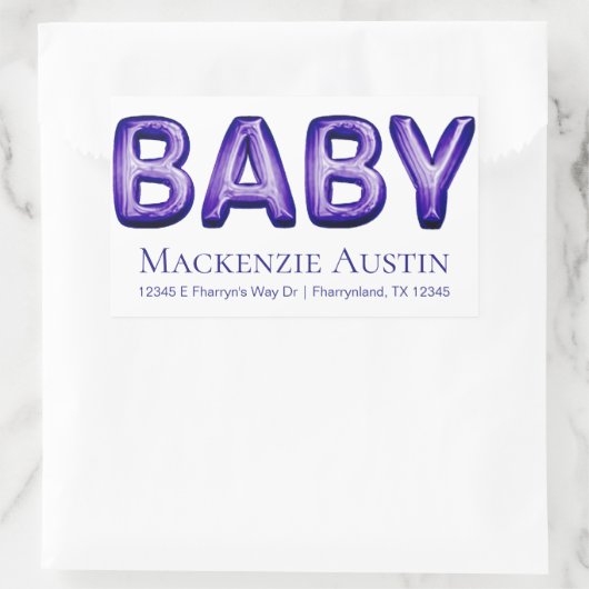 ベビーバルーン |紫王室の紫の赤ちゃんシャワー 長方形シール (バッグ)