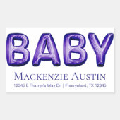 ベビーバルーン |紫王室の紫の赤ちゃんシャワー 長方形シール (正面)