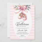 ベビーバレリナシューズピンクフローラボーガールシャワー 招待状 (正面)
