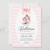 ベビーバレリナシューズピンクボウリボン女の子シャワー 招待状 (正面)