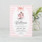 ベビーバレリナシューズピンクボウリボン女の子シャワー 招待状 (スタンド正面)