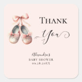 ベビーバレリナシューズピンクボウ金ゴールドガールシャワー スクエアシール (正面)
