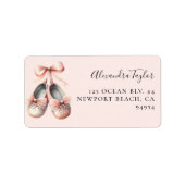 ベビーバレリナシューズピンクボウ金ゴールド差出人住所 ラベル (正面)