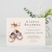 ベビーバレリナシューズピンク金ゴールドボーガールシャワー 招待状 (スタンド正面)