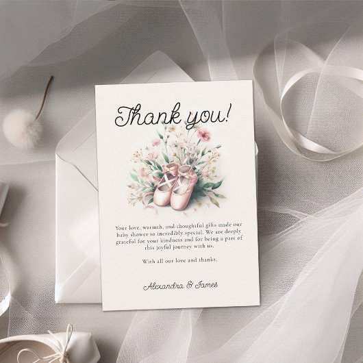 ベビーバレリーナシューズ山花リボンガールシャワー サンキューカード