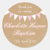 ベビーバンティンピンクバプテスマ《キリスト教》洗礼式や命名式のお願い ラウンドシール (正面)