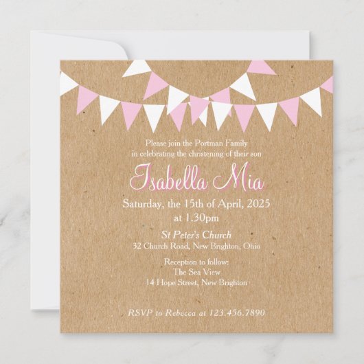 ベビーバンティンピンクバプテスマ《キリスト教》洗礼式や命名式招待状 招待状 (正面)