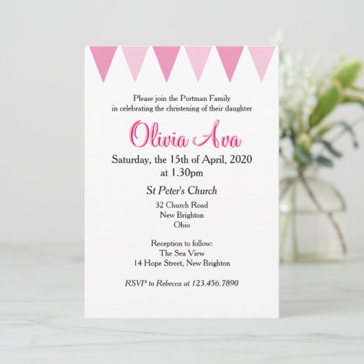 ベビーバンティンピンクバプテスマ《キリスト教》洗礼式や命名式招待状 招待状 (スタンド正面)