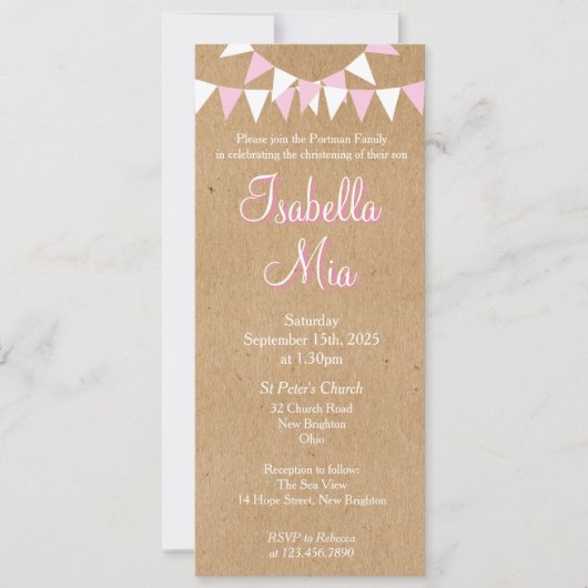 ベビーバンティンピンクバプテスマ《キリスト教》洗礼式や命名式招待状 招待状 (正面)