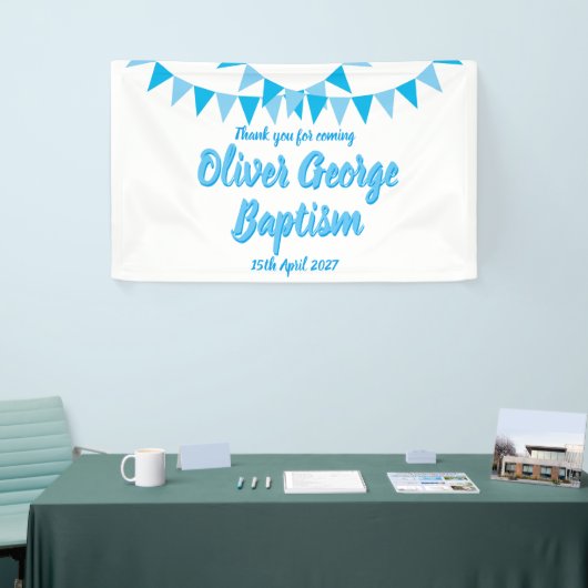 ベビーバンティンブルーバプティスマス《キリスト教》洗礼式や命名式 横断幕 (トレードショー)
