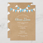 ベビーバンティンブルーバプテスマ《キリスト教》洗礼式や命名式 素朴 招待状 (正面/裏面)