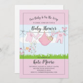 ベビーバンドルベビーシャワーピンクモダンスクリプト 招待状 (正面/裏面)