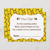 ベビーバンブルビーの赤ちゃんシャワーおむつラッフルチケット エンクロージャーカード (正面/裏面)