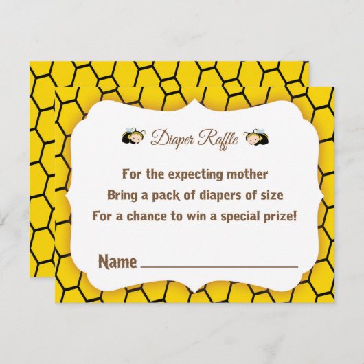 ベビーバンブルビーの赤ちゃんシャワーおむつラッフルチケット エンクロージャーカード (正面/裏面)