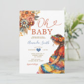 ベビーバンプシャワー妊娠腹カラフルフローラ 招待状 (スタンド正面)