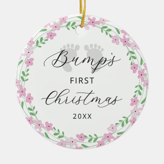 ベビーバンプズ初めてのクリスマスピンクフローラ休日 セラミックオーナメント (正面)