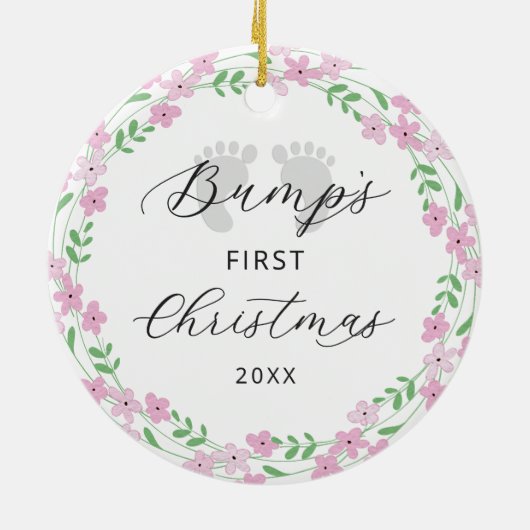ベビーバンプズ初めてのクリスマスピンクフローラ休日 セラミックオーナメント (裏面)