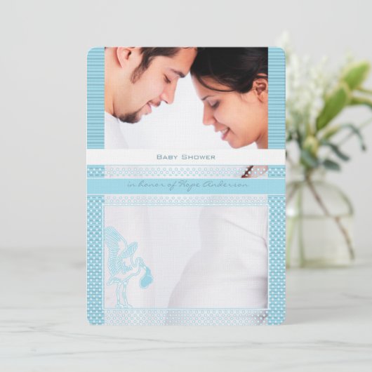 ベビーバンプフォト男の赤ちゃんシャワー 招待状 (スタンド正面)