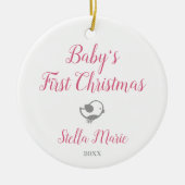 ベビーバードガールパーソナライズされた初めてのクリスマス セラミックオーナメント (正面)