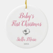ベビーバードガールパーソナライズされた初めてのクリスマス セラミックオーナメント (裏面)