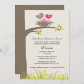 ベビーバードズネストベビーガールシャワー 招待状 (正面/裏面)