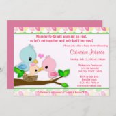 ベビーバードネストベビーシャワー招待状ガールファミリー 招待状 (正面/裏面)