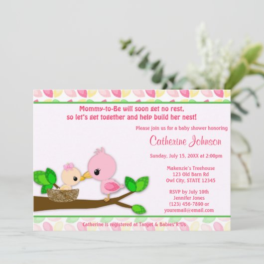 ベビーバードネストベビーシャワー招待状ズガールマ 招待状 (スタンド正面)