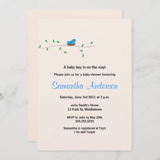 ベビーバードネストベビーシャワー招待状-ボーイ 招待状 (正面/裏面)
