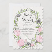 ベビーバードピンクフローラガールベビーシャワー招待状 招待状 (正面)