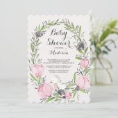 ベビーバードピンクフローラガールベビーシャワー招待状 招待状 (スタンド正面)