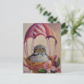 ベビーバードフリードルピンクパラシュートウォーターカラーアート ポストカード (スタンド正面)