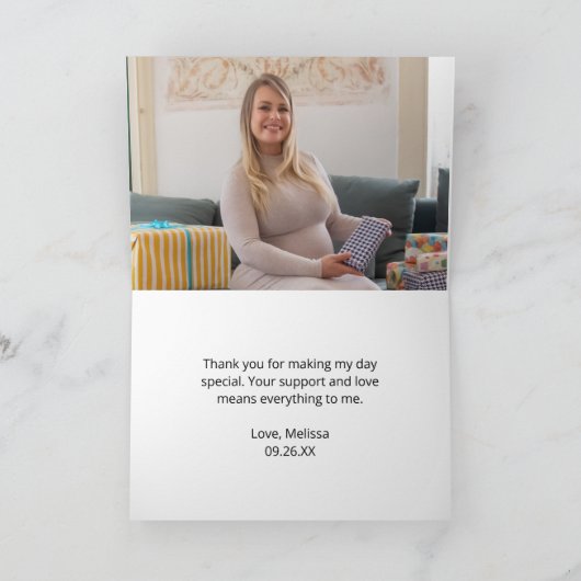 ベビーバーベキュー赤い格子模様のギンガムベイビーシャワー写真 サンキューカード (内部)