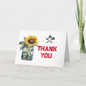 ベビーバーベキュー赤い格子模様のギンガムベイビーシャワー写真 サンキューカード (正面)