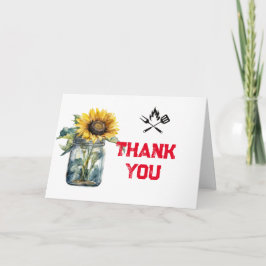 ベビーバーベキュー赤い格子模様のギンガムベイビーシャワー写真 サンキューカード