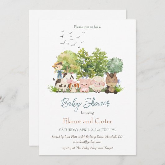 ベビーバーンドアニマルズコードベビーシャワー招待状 招待状 (正面/裏面)