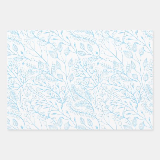 ベビーパステルライトブルーフローラエレガントウェディング ラッピングペーパーシート (正面3)