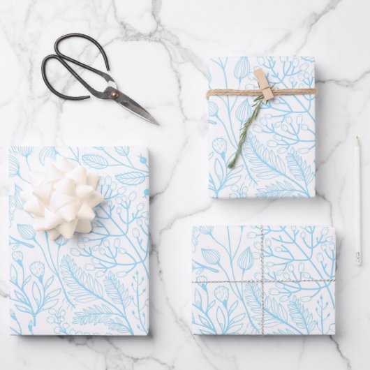 ベビーパステルライトブルーフローラエレガントウェディング  ラッピングペーパーシート (正面)