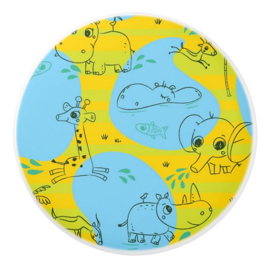 ベビーパターン背景を遊んでいる動物 セラミックノブ (正面)