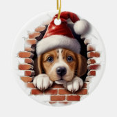 ベビーパピーin Santa Hat - 3D セラミックオーナメント (正面)